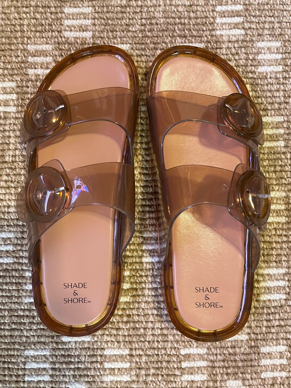 🆕 8 Shade & Shore Women's Brown Transparent Slide Sandals NWOT